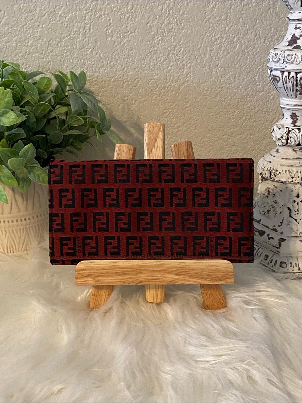 Vintage Fendi Zucchino Canvas Long Wallet Red & Black 🔥 RARE FIND!